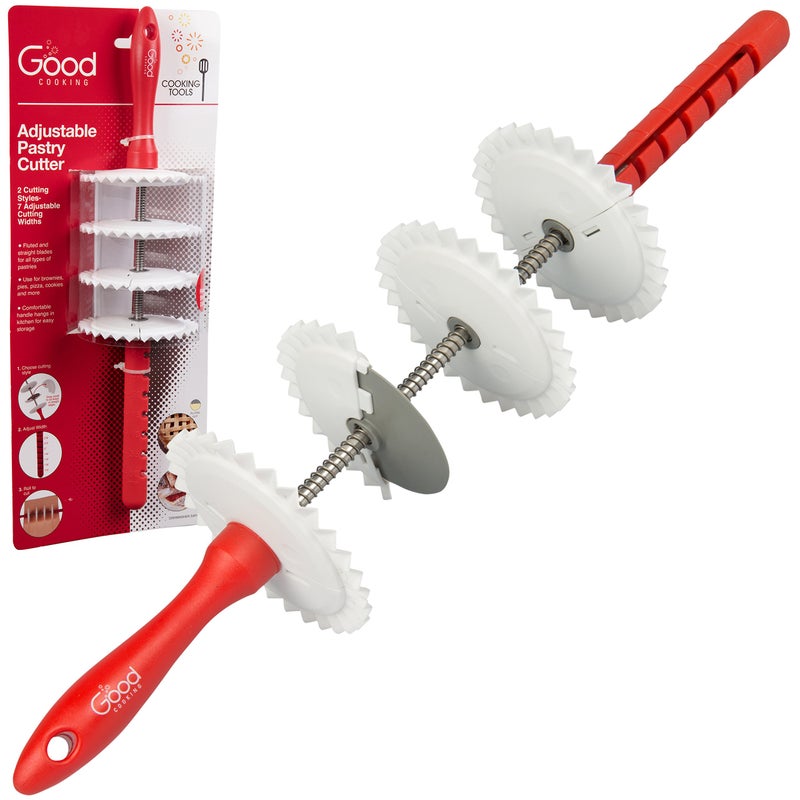 Good Cooking Adjustable Rolling Pastry Wheel Cutter with 4 Interchangeable Fluted, Lattice, and Straight Slicers - 7 Width Adjustments for Accurate Measurements -Dishwasher Safe- Great for Baking Cookies & Dessert - Image 1